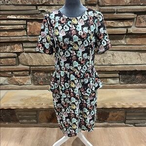 h and m peplum dress Women's Cream/floral Linen-Blend Peplum Dress
